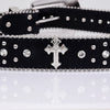 Black Cross Rivet Belt Engraved Buckle Rhinestone Décor Belt