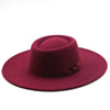 Vintage Wide Brim Wool Boater Felt Hat Flat Top Fedora with Bowknot