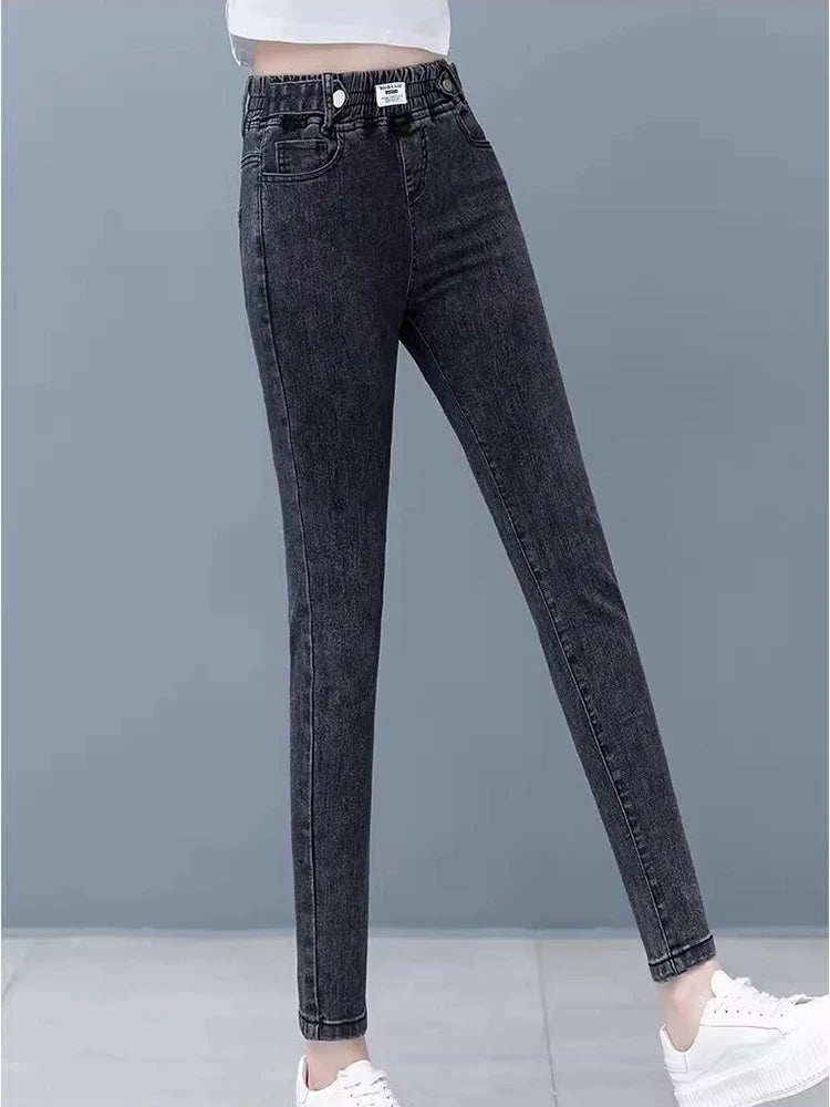 Skinny Denim Pencil Pants Women Casual Plush Velvet Lined Warm Jeans