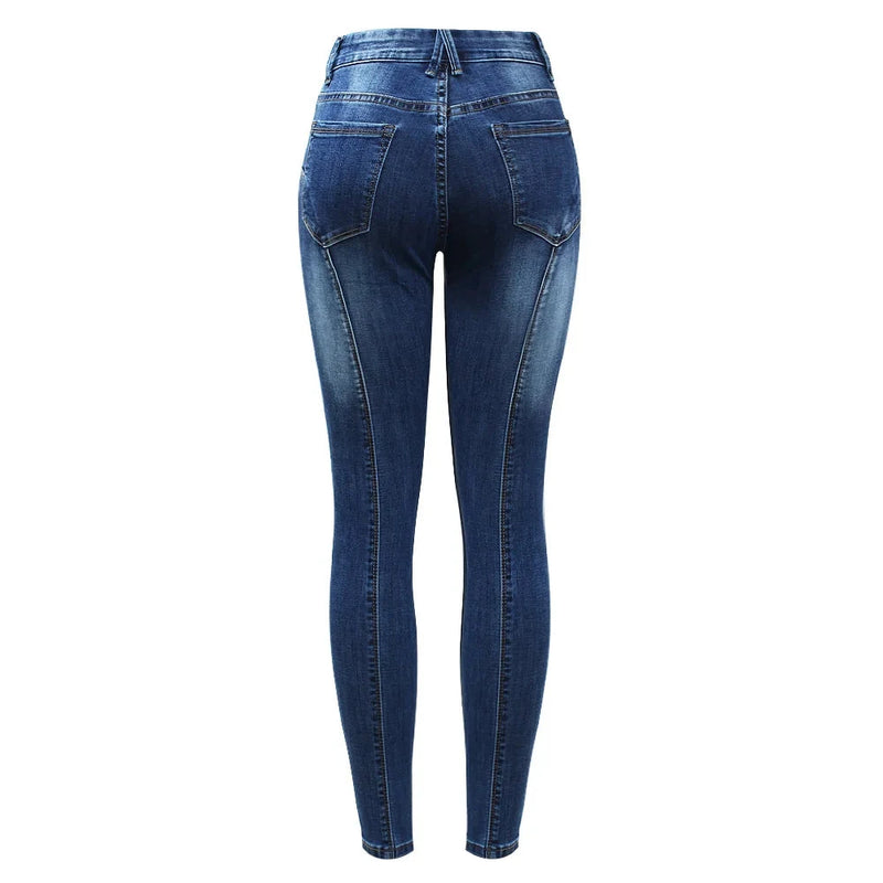 Five Pockets Cropped Jeans Women`s Stretchy Skinny Pants Trouser