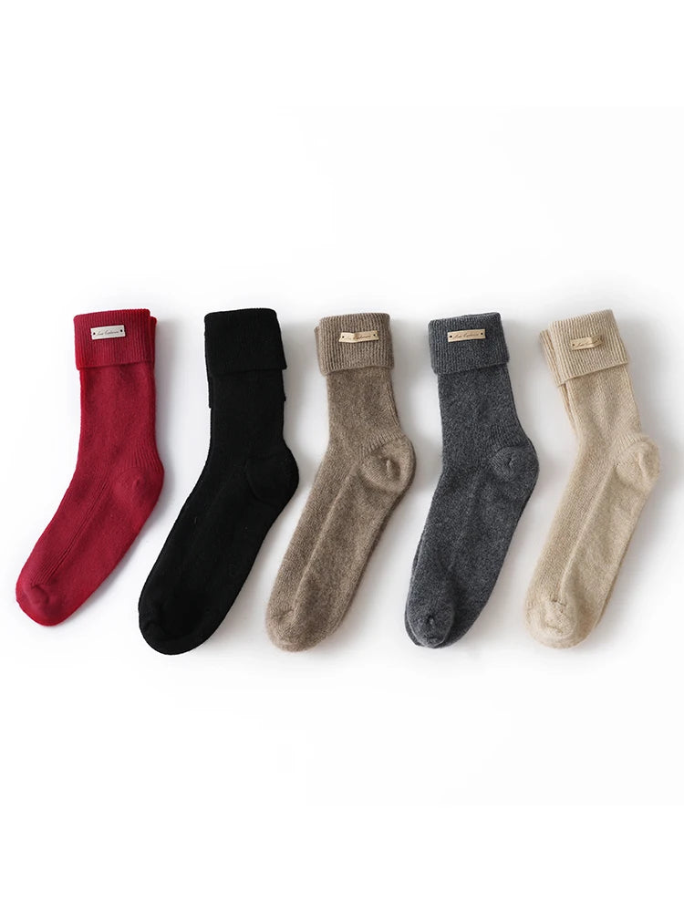 Non Slip Pure Cashmere Warm and Soft Mid-Calf Knitted Lounge Socks