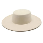 French Women's Hat Big Wide Brim Fedora Hats Flat Top Felt Hat