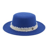 Elegant Solid Band Fashion Flat Dome Fedora Felt Hat Luxury Jazz Cap