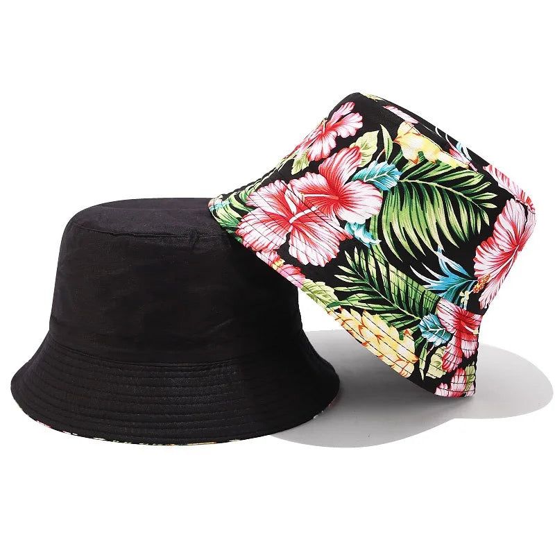 Reversible Flower Print Bucket Hat Travel Outdoor Panama Bucket Cap