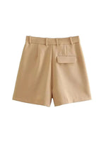 Women Side Pockets Front Darts Bermuda Shorts High Waist Shorts