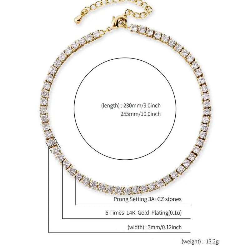 Adjustable 3MM Row Cubic Zirconia Anklet Fashion Charm Jewelry-Anklets-Arimonz-Arimonz