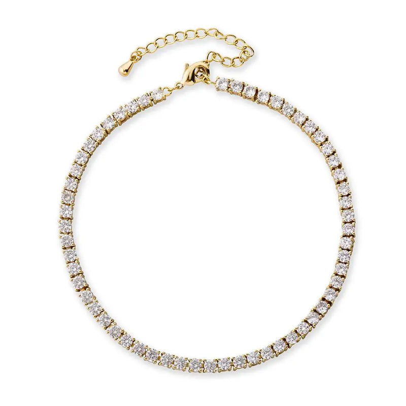 Adjustable 3MM Row Cubic Zirconia Anklet Fashion Charm Jewelry-Anklets-Arimonz-Gold-Arimonz