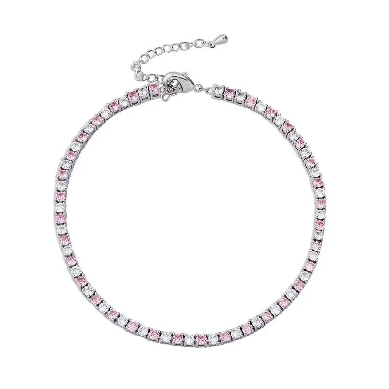 Adjustable 3MM Row Cubic Zirconia Anklet Fashion Charm Jewelry-Anklets-Arimonz-Silver and Pink-Arimonz