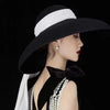 Vintage Black Velvet with White Ribbon Hat Hepburn Style Top Hat