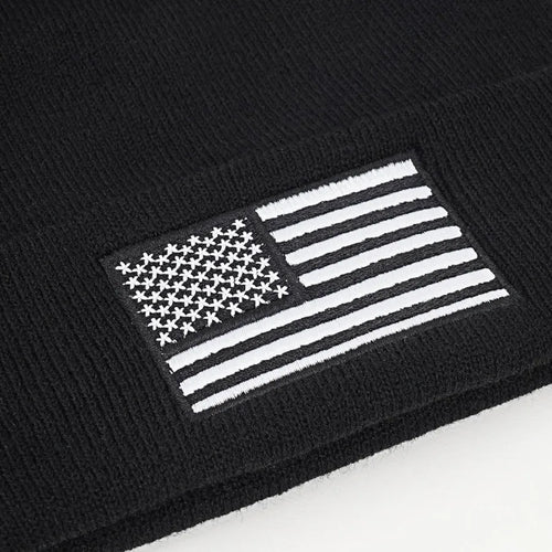 American Flag Embroidered Beanie Hat Winter Warm Black Knitted Hat-Winter Hats-Arimonz-Arimonz