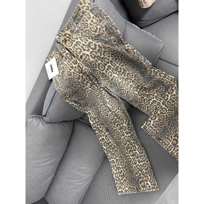 American Retro Leopard High Waist Baggy Jeans Women Casual Pants-Pants-Arimonz-Arimonz