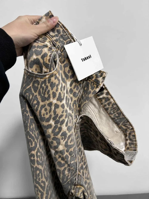 American Retro Leopard High Waist Baggy Jeans Women Casual Pants-Pants-Arimonz-LightBrown-4XL-Arimonz