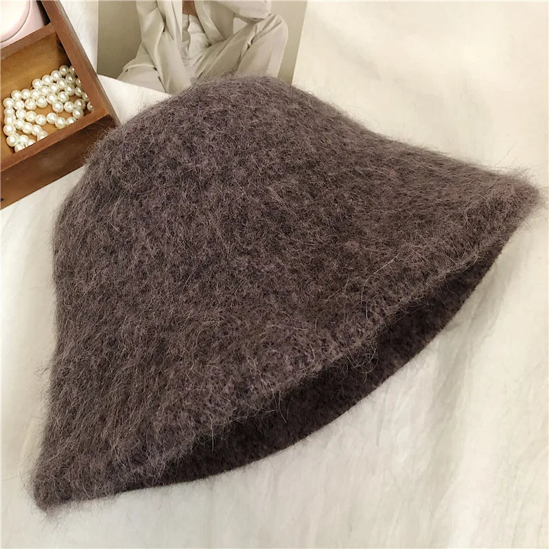 Autumn Winter Wool Fur Cap for Women Soft Warm Wool Basin Bucket Hat-Winter Hats-Arimonz-PURPLE-One Size-Arimonz