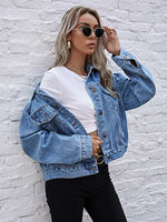 Turn-down Collar Loose Denim Jacket Single Breasted Casual Jean Jacket