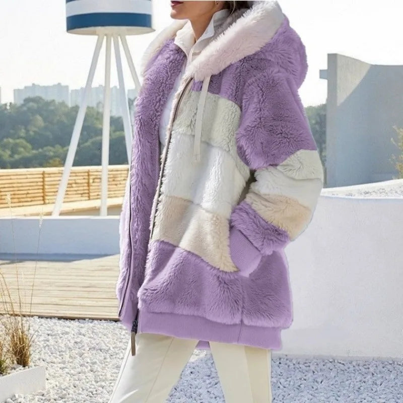 Oversized Plush Hooded Jacket Women’s Warm Winter Streetwear Coat