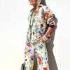 Summer Pattern Printing Holiday 2pc Sets Long Sleeved Shirt Outfit