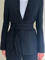 Beaded Trim Belted Suit Fashion Blazer and Pants Matching Outfit Set-Wear To Work Sets-Arimonz-Arimonz