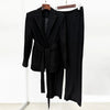 Beaded Trim Belted Suit Fashion Blazer and Pants Matching Outfit Set-Wear To Work Sets-Arimonz-Black-S (US-4)-Arimonz