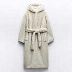 Beige Gradient Belted Faux Mink Fur Coat Warm Hooded Furry Fur Jacket-Fuzzy Jackets-Arimonz-Beige as Model-XS-Arimonz