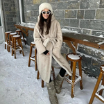 Beige Gradient Belted Faux Mink Fur Coat Warm Hooded Furry Fur Jacket-Fuzzy Jackets-Arimonz-Arimonz