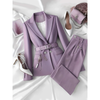 Belted Office Suit Set Solid Color Blazer and Long Trousers Pants Set-Wear To Work Sets-Arimonz-Arimonz