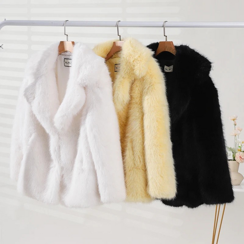 Best Quality Thick Warm Faux Fur Overcoat with Collar Outerwear Jacket-Fuzzy Jackets-Arimonz-Arimonz
