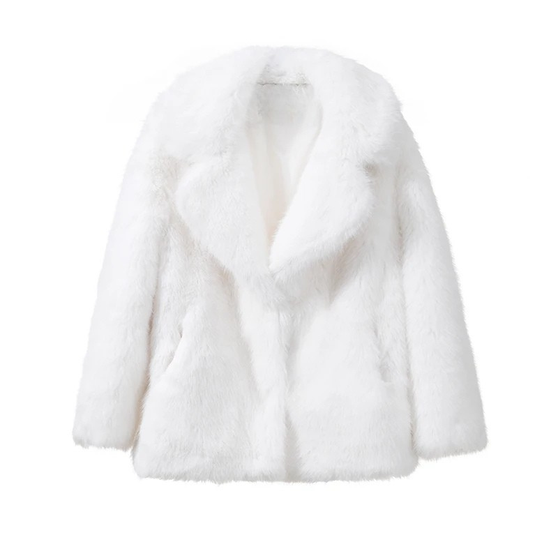 Best Quality Thick Warm Faux Fur Overcoat with Collar Outerwear Jacket-Fuzzy Jackets-Arimonz-white long fur coat-S-Arimonz