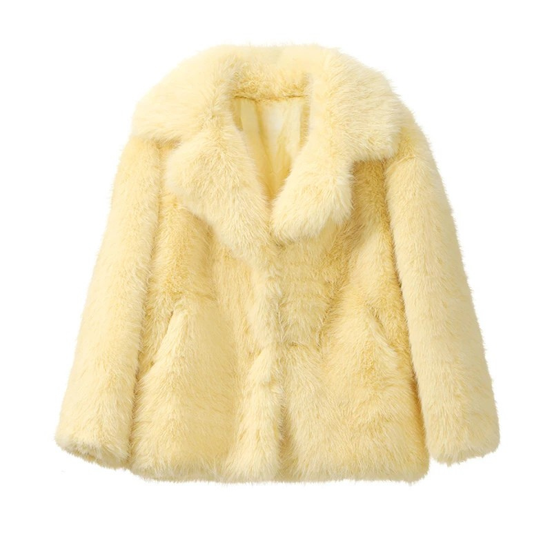 Best Quality Thick Warm Faux Fur Overcoat with Collar Outerwear Jacket-Fuzzy Jackets-Arimonz-yellow long fur coat-S-Arimonz