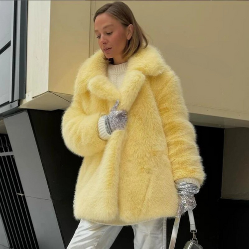 Best Quality Thick Warm Faux Fur Overcoat with Collar Outerwear Jacket-Fuzzy Jackets-Arimonz-Arimonz