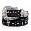 Black Cross Rivet Belt Engraved Buckle Rhinestone Décor Belt-Belts-Arimonz-105CM/41inches-Arimonz