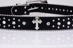 Black Cross Rivet Belt Engraved Buckle Rhinestone Décor Belt-Belts-Arimonz-Arimonz