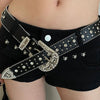 Black Cross Rivet Belt Engraved Buckle Rhinestone Décor Belt-Belts-Arimonz-Arimonz