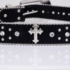 Black Cross Rivet Belt Engraved Buckle Rhinestone Décor Belt-Belts-Arimonz-Arimonz