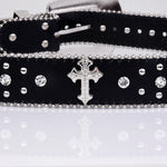 Black Cross Rivet Belt Engraved Buckle Rhinestone Décor Belt-Belts-Arimonz-Arimonz