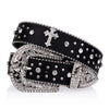 Black Cross Rivet Belt Engraved Buckle Rhinestone Décor Belt-Belts-Arimonz-Arimonz
