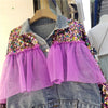 Blue Short Denim Coat Sequin Tie-dye Net Yarn Splicing Jean Jacket-Jean Jackets-Arimonz-Arimonz