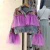Blue Short Denim Coat Sequin Tie-dye Net Yarn Splicing Jean Jacket-Jean Jackets-Arimonz-Light blue-M-Arimonz