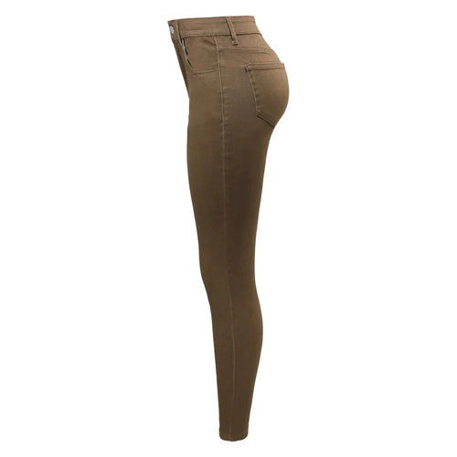 Brown Mid High Waist Cropped Jeans Ultra Stretchy Skinny Denim Pants-Skinny Jeans-Arimonz-Arimonz