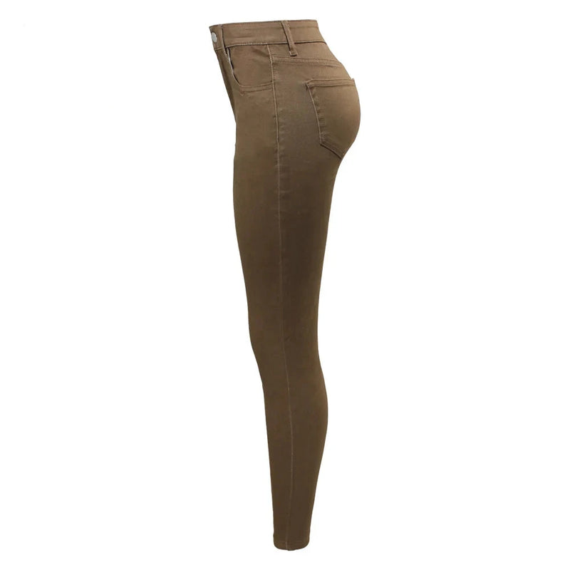 Brown Mid High Waist Cropped Jeans Ultra Stretchy Skinny Denim Pants-Skinny Jeans-Arimonz-Arimonz