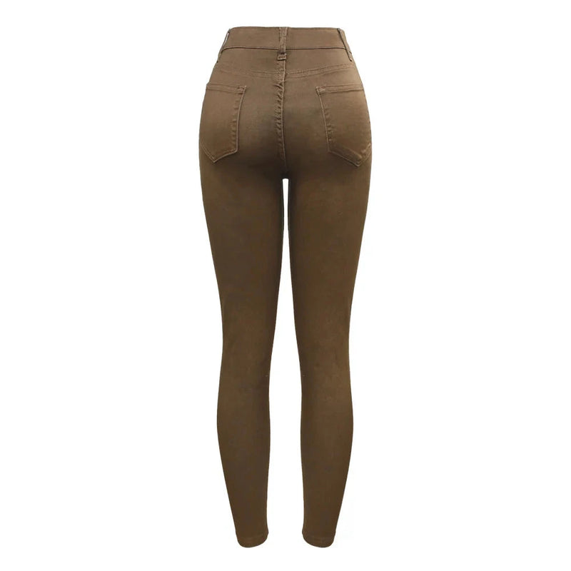 Brown Mid High Waist Cropped Jeans Ultra Stretchy Skinny Denim Pants-Skinny Jeans-Arimonz-Arimonz