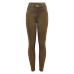 Brown Mid High Waist Cropped Jeans Ultra Stretchy Skinny Denim Pants-Skinny Jeans-Arimonz-Arimonz
