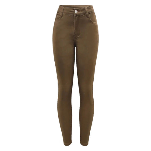Brown Mid High Waist Cropped Jeans Ultra Stretchy Skinny Denim Pants-Skinny Jeans-Arimonz-Arimonz