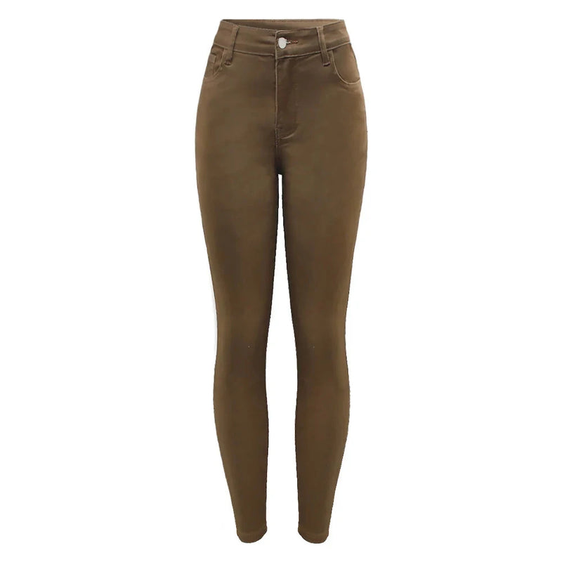 Brown Mid High Waist Cropped Jeans Ultra Stretchy Skinny Denim Pants-Skinny Jeans-Arimonz-Arimonz