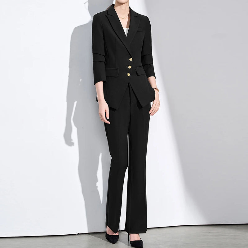 Business Chic Formal Blazer Pants Set for Woman 2 Pieces Matching Set-Wear To Work Sets-Arimonz-Black-S(US-4)-Arimonz