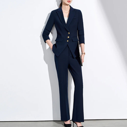 Business Chic Formal Blazer Pants Set for Woman 2 Pieces Matching Set-Wear To Work Sets-Arimonz-Blue-S(US-4)-Arimonz