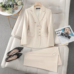Business Chic Formal Blazer Trousers Suit Two Piece Plus Size Set-Wear To Work Sets-Arimonz-Beige-S-Arimonz