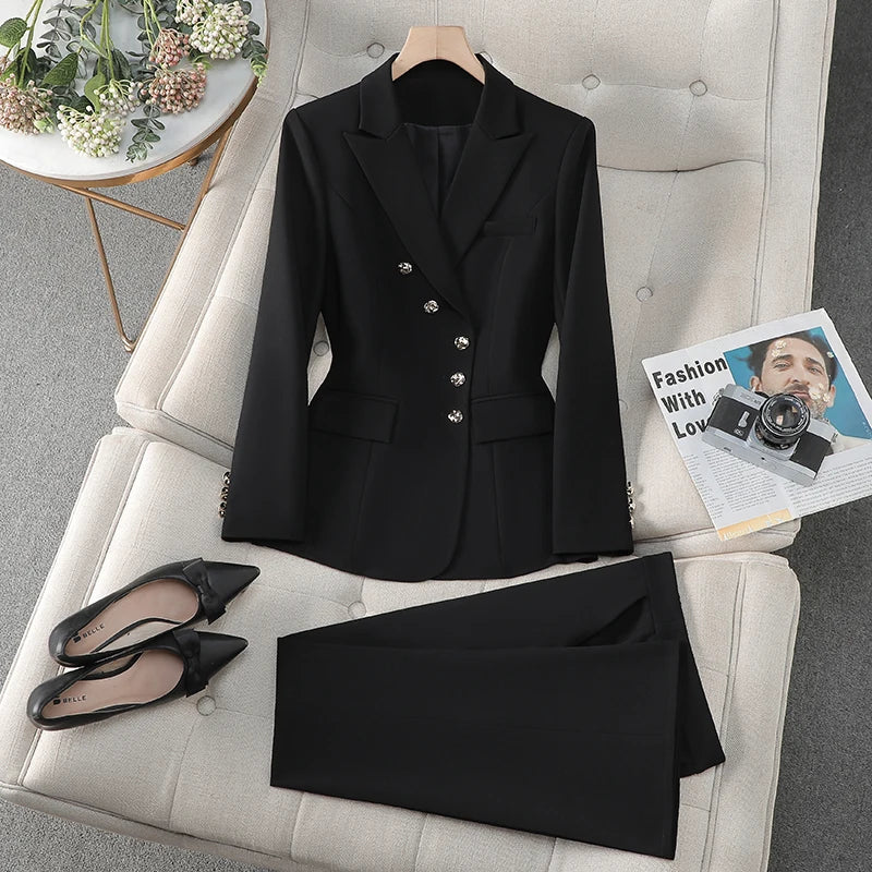 Business Chic Formal Blazer Trousers Suit Two Piece Plus Size Set-Wear To Work Sets-Arimonz-black-S-Arimonz