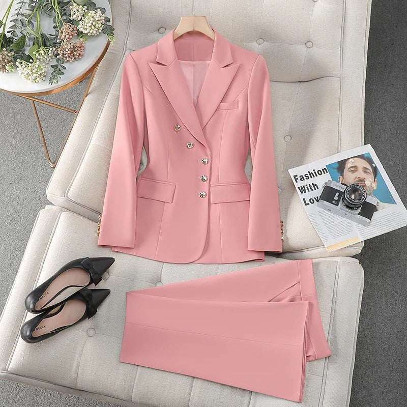 Business Chic Formal Blazer Trousers Suit Two Piece Plus Size Set-Wear To Work Sets-Arimonz-Pink-S-Arimonz