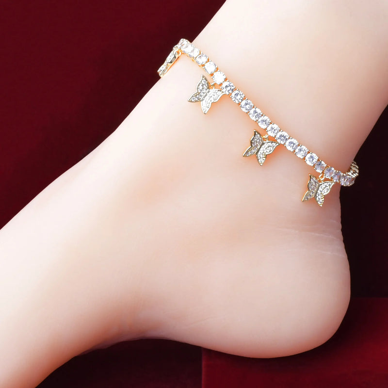 Butterfly Tennis Link Chain Adjustable Anklet Hip Hop Foot Bracelet-Anklets-Arimonz-Gold-Arimonz
