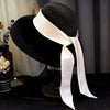 Vintage Black Velvet with White Ribbon Hat Hepburn Style Top Hat